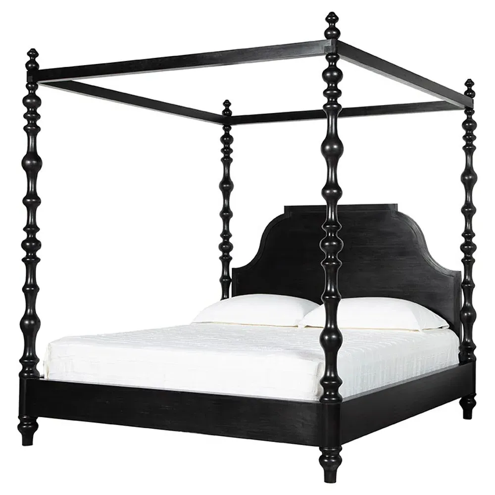 Gravier King Size Canopy Bed - Black, Mahogany