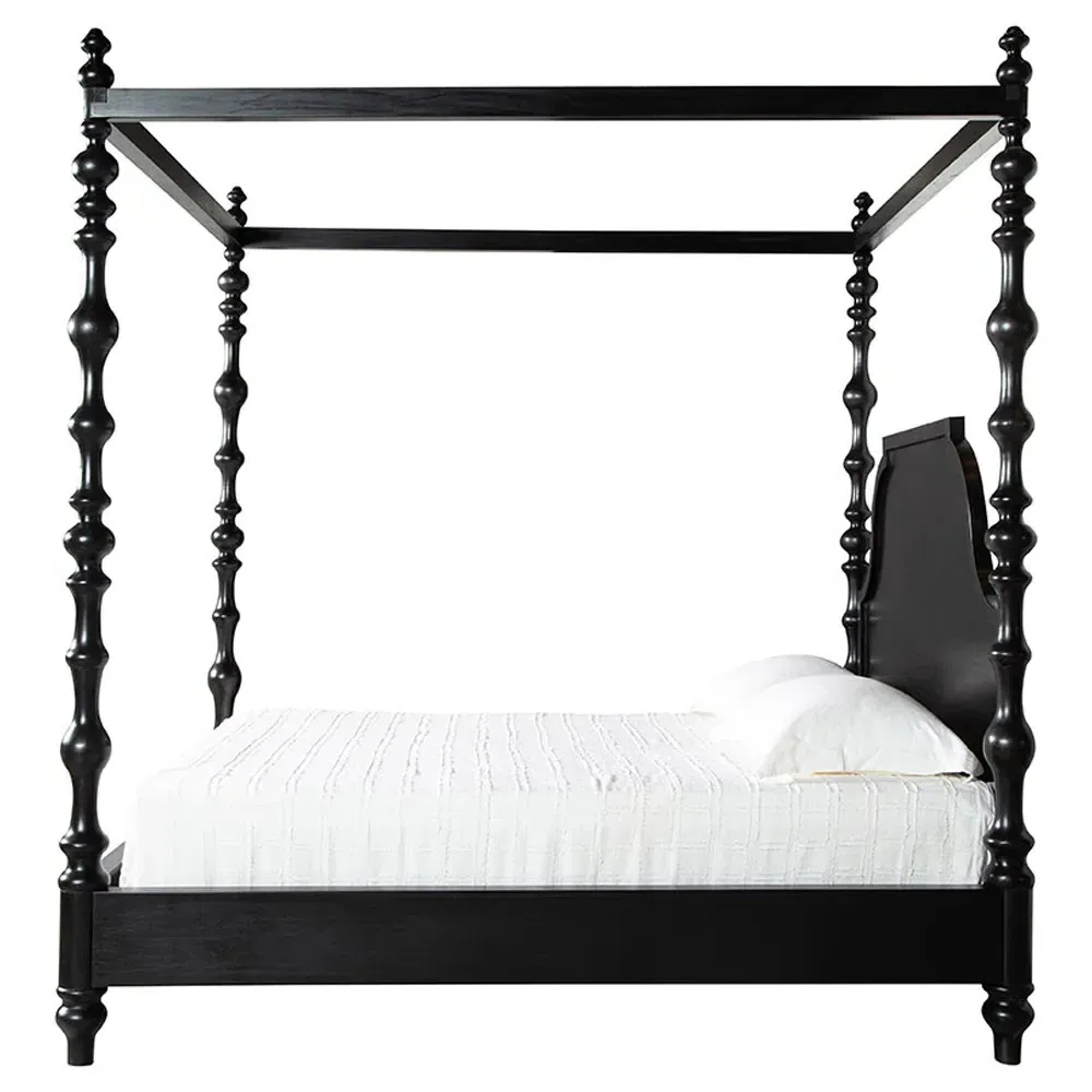 Gravier King Size Canopy Bed - Black, Mahogany