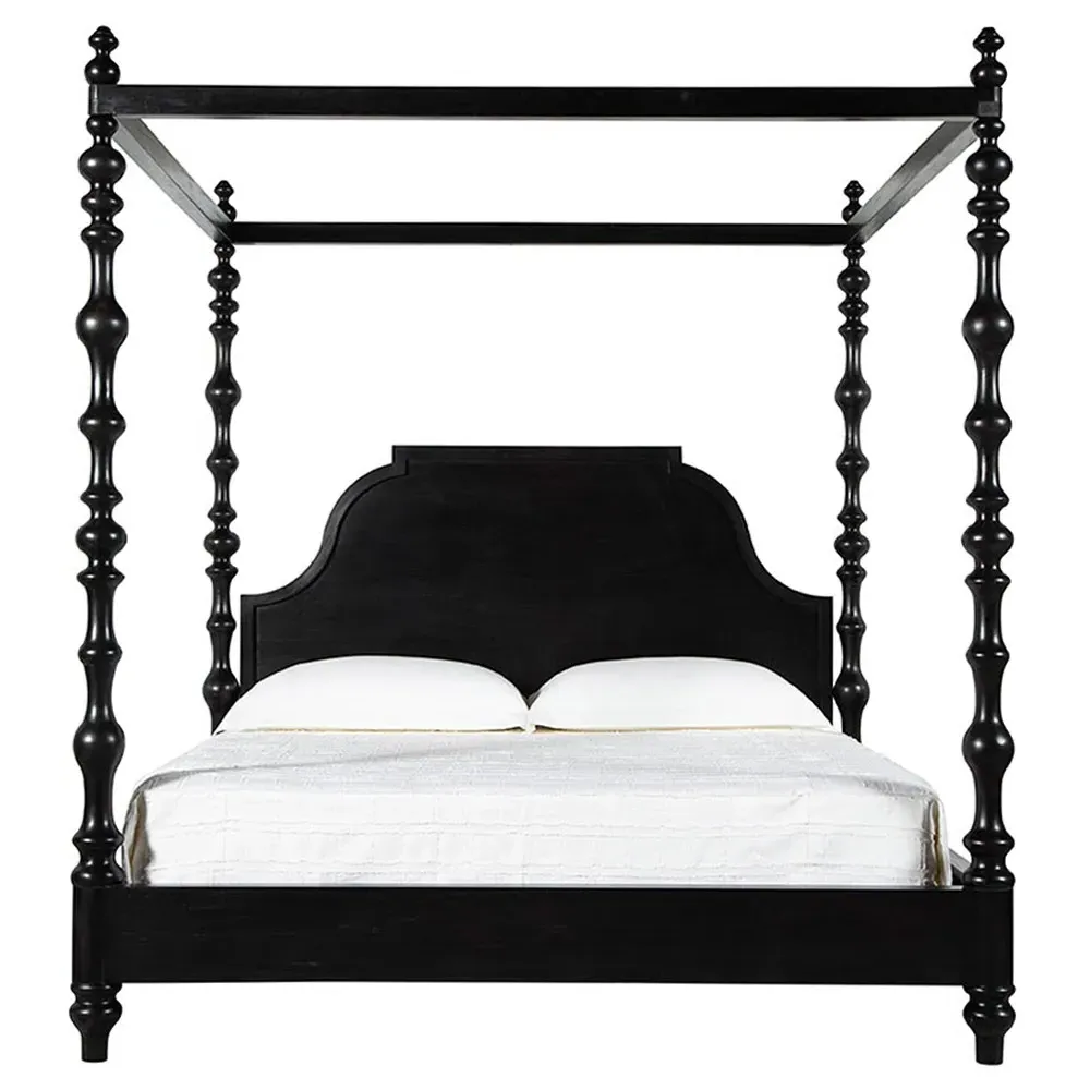 Gravier King Size Canopy Bed - Black, Mahogany