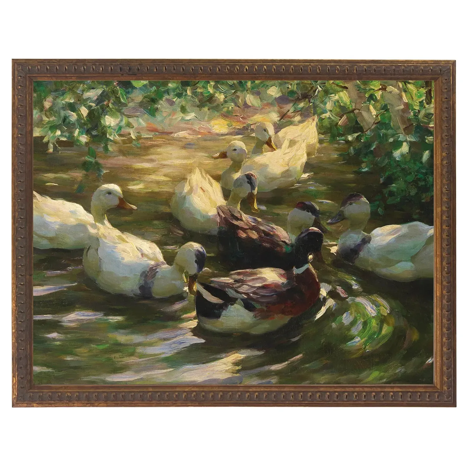Greer Duck Painting - Green, Antique Gold Frame image
