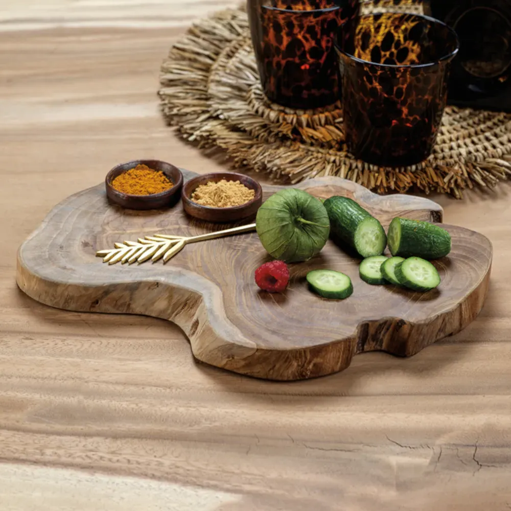 Greg Serving Board with Condiment Bowls - Brown, Teak