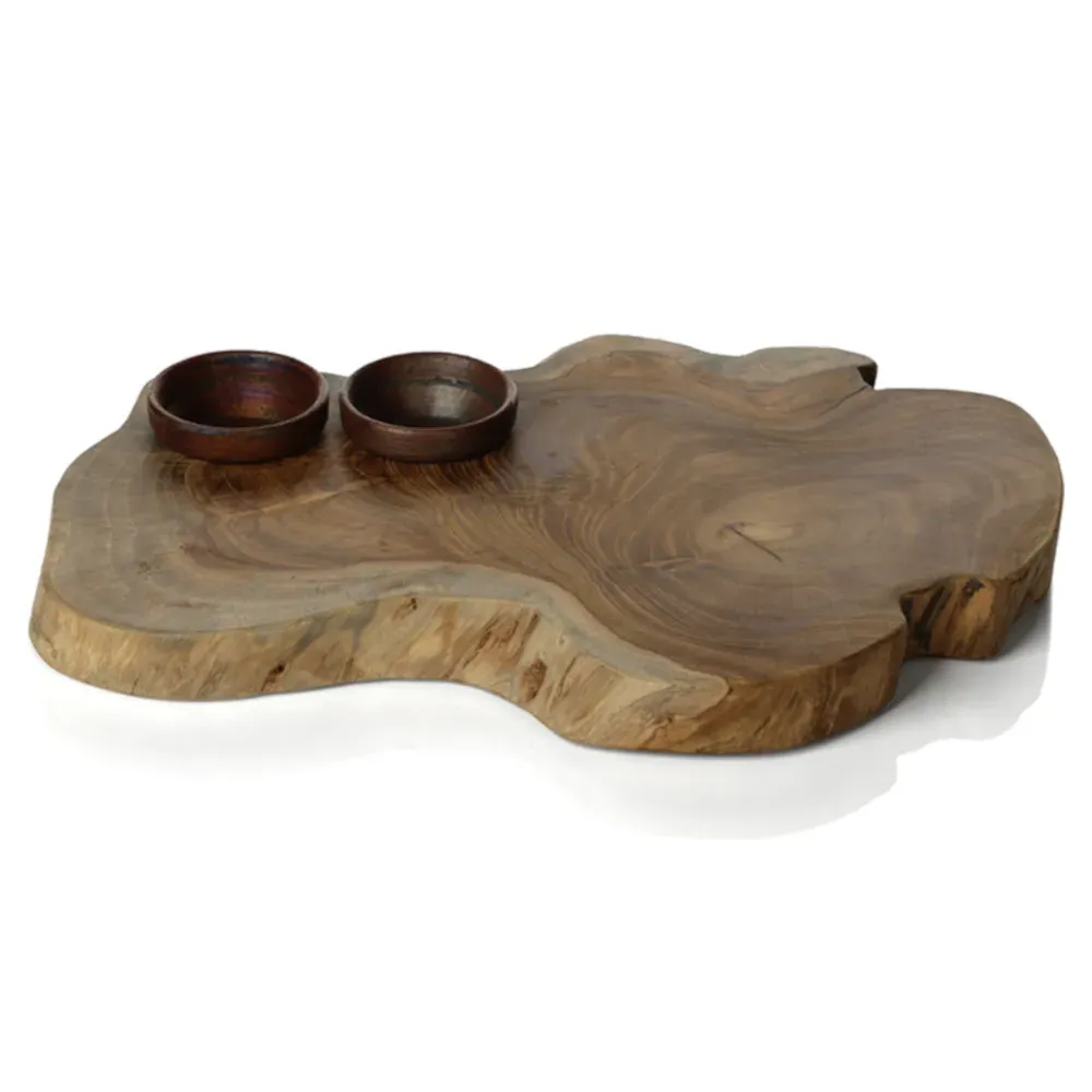 Greg Serving Board with Condiment Bowls - Brown, Teak image