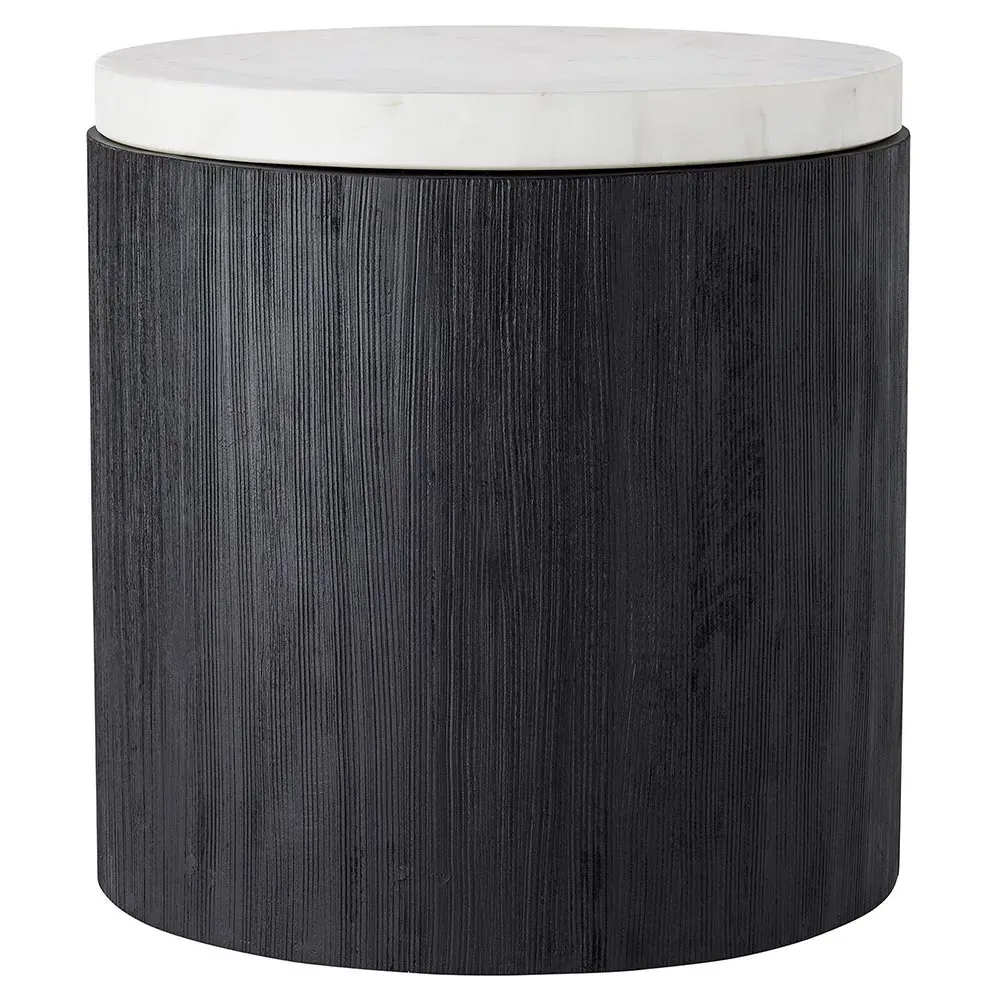 Gregor Round Drum Side Table - White, Marble image