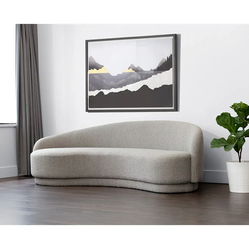 Gresham Curved Sofa - Grey, Boucle