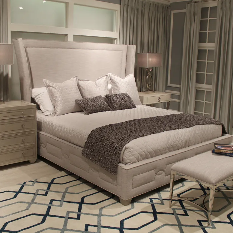 Gretta Hollywood King Size Bed with Nailhead Pattern - Grey