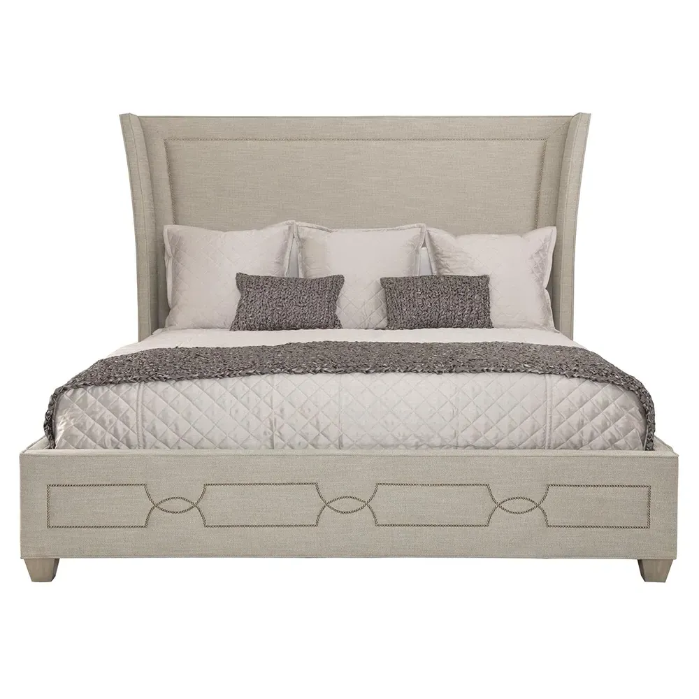 Gretta Hollywood King Size Bed with Nailhead Pattern - Grey