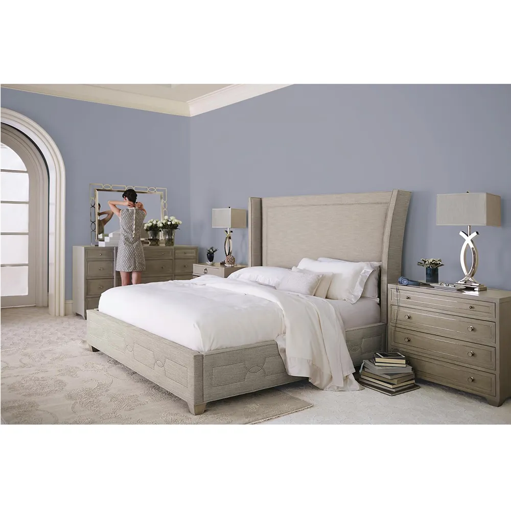 Gretta Hollywood King Size Bed with Nailhead Pattern - Grey