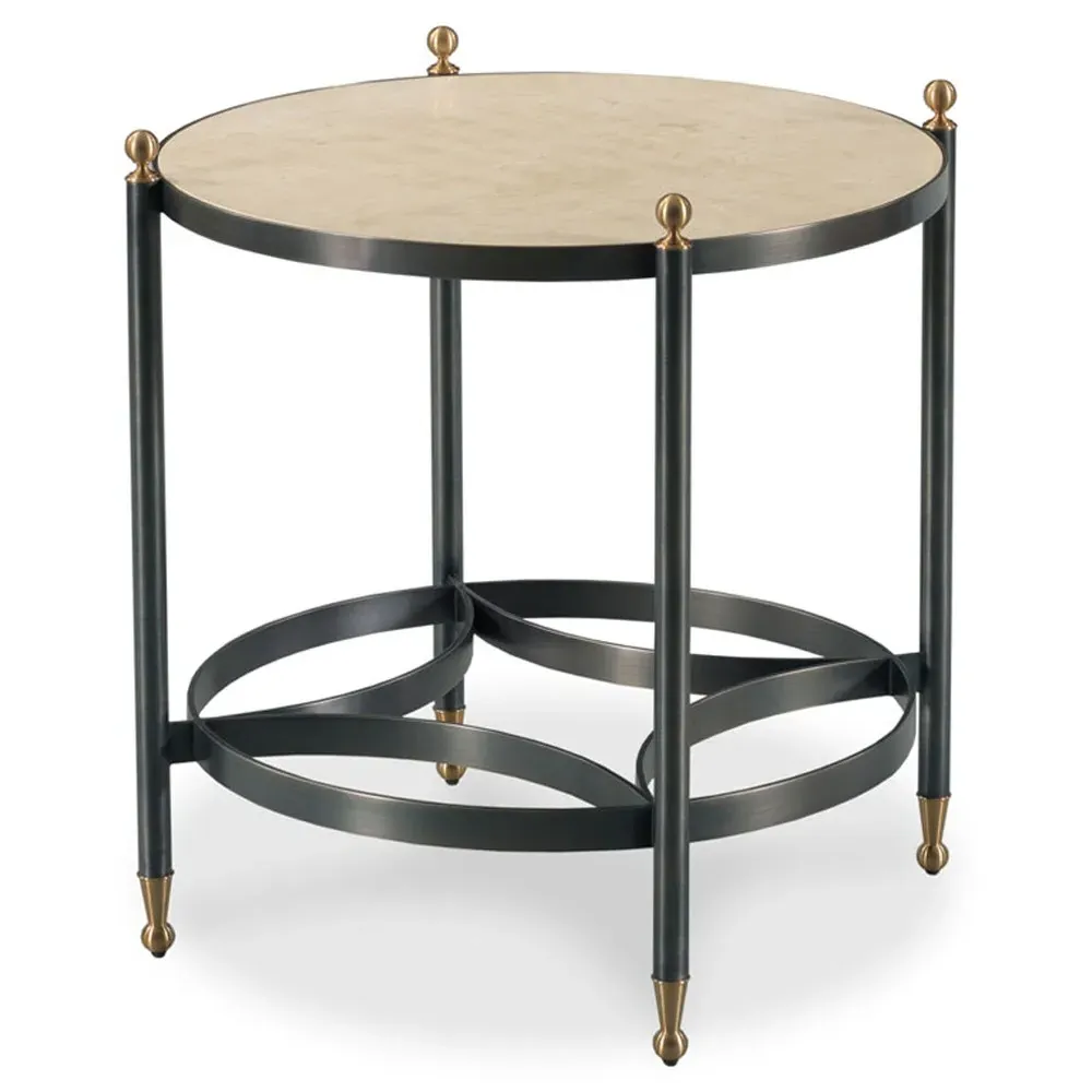Grier Round Side Table - Beige Stone, Metal