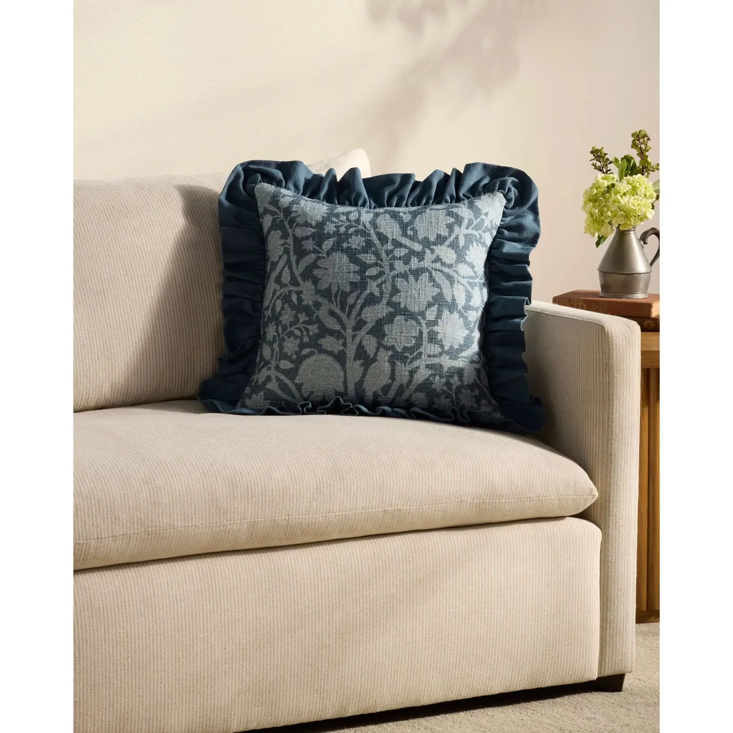 Griselda Floral Throw Pillow - Blue, Cotton