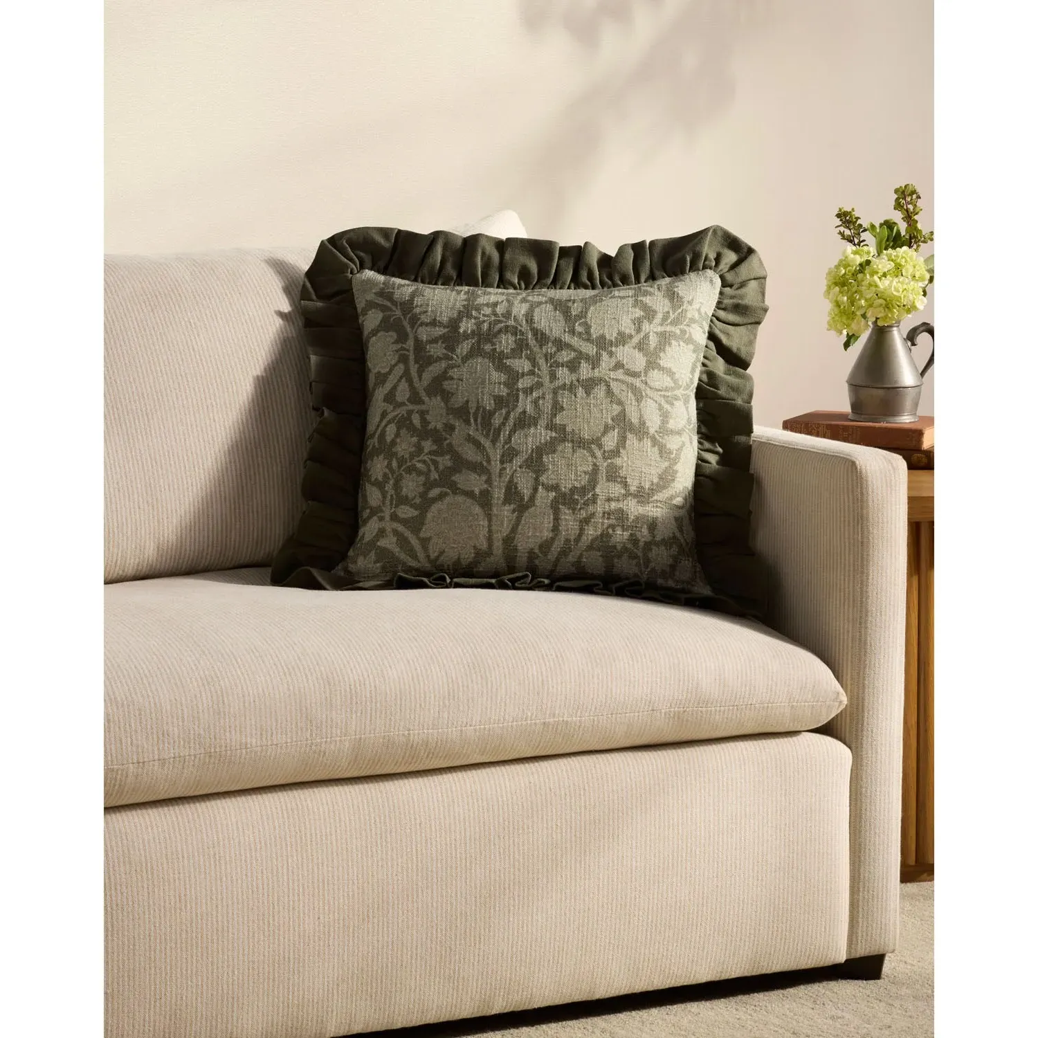 Griselda Floral Throw Pillow - Green, Cotton