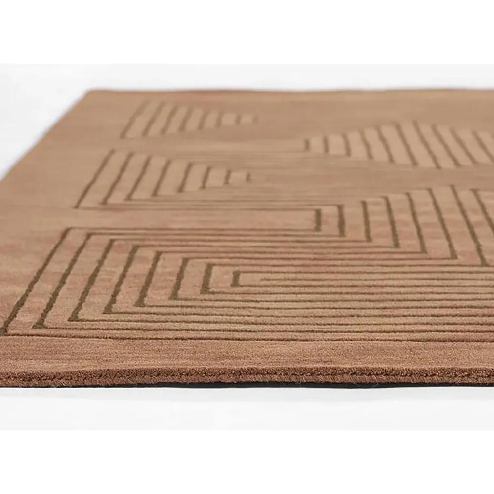 Guernica Geometric Patterned Rug - Brown, Wool
