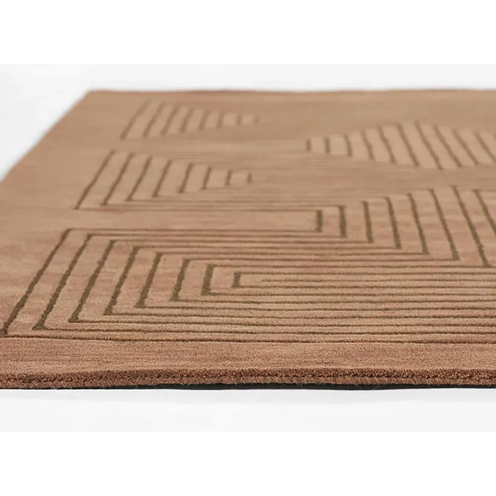 Guernica Geometric Patterned Rug - Brown, Wool