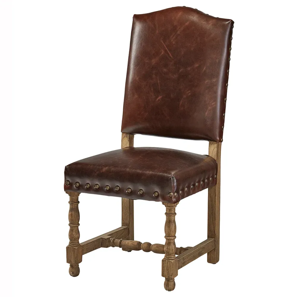 Hadassah Leather Upholstered Oak Dining Chair - Brown image