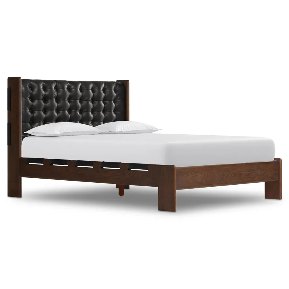 Hadley King Size Tufted Bed - Black, Leather