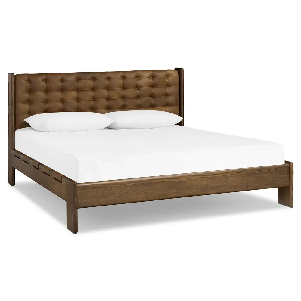 Hadley King Size Tufted Bed - Brown, Leather