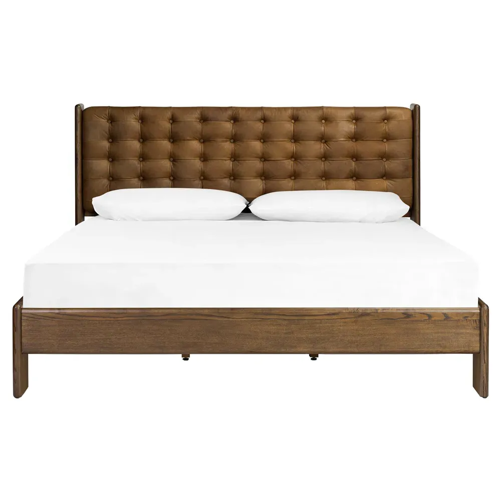 Hadley King Size Tufted Bed - Brown, Leather