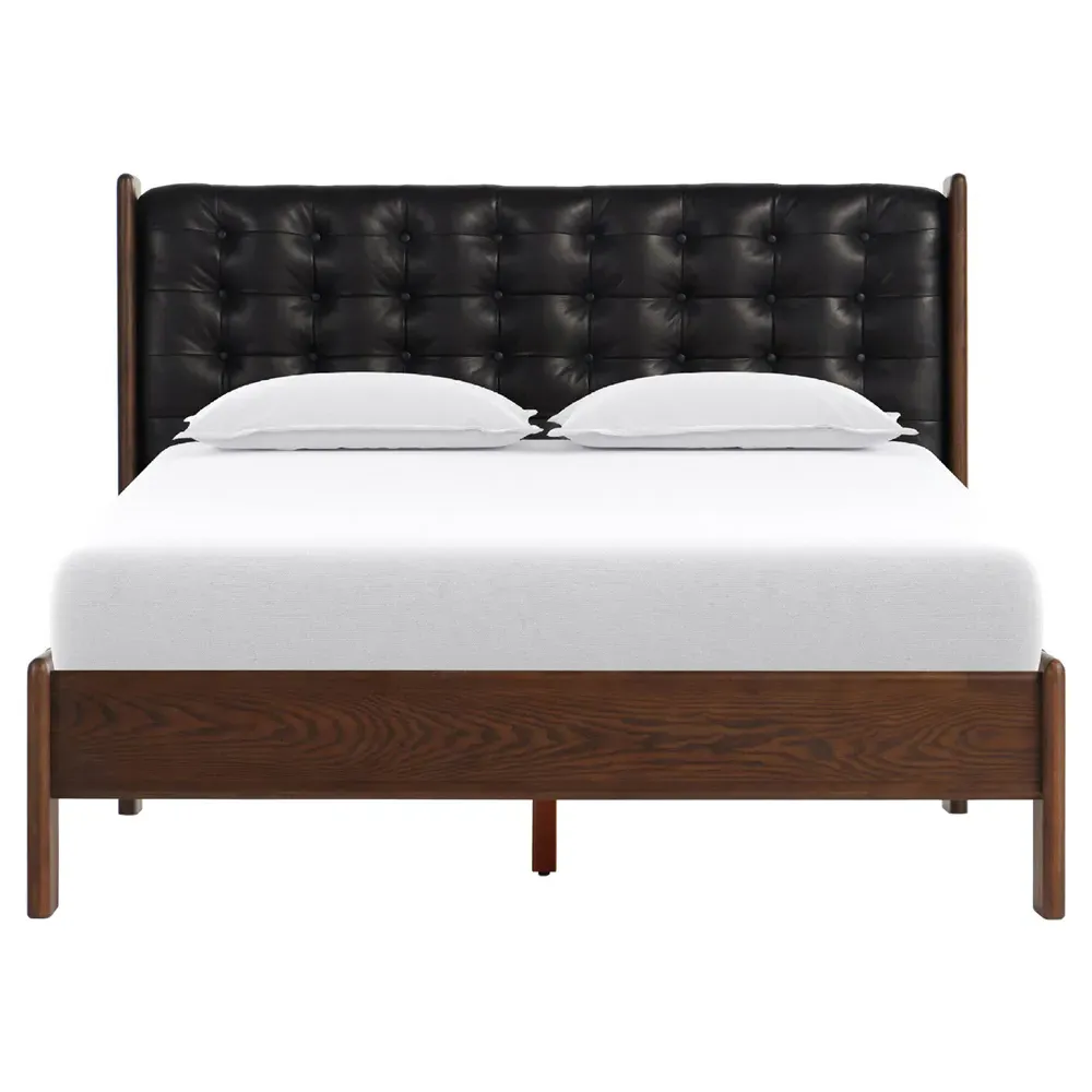 Hadley Queen Size Tufted Bed - Black, Leather image