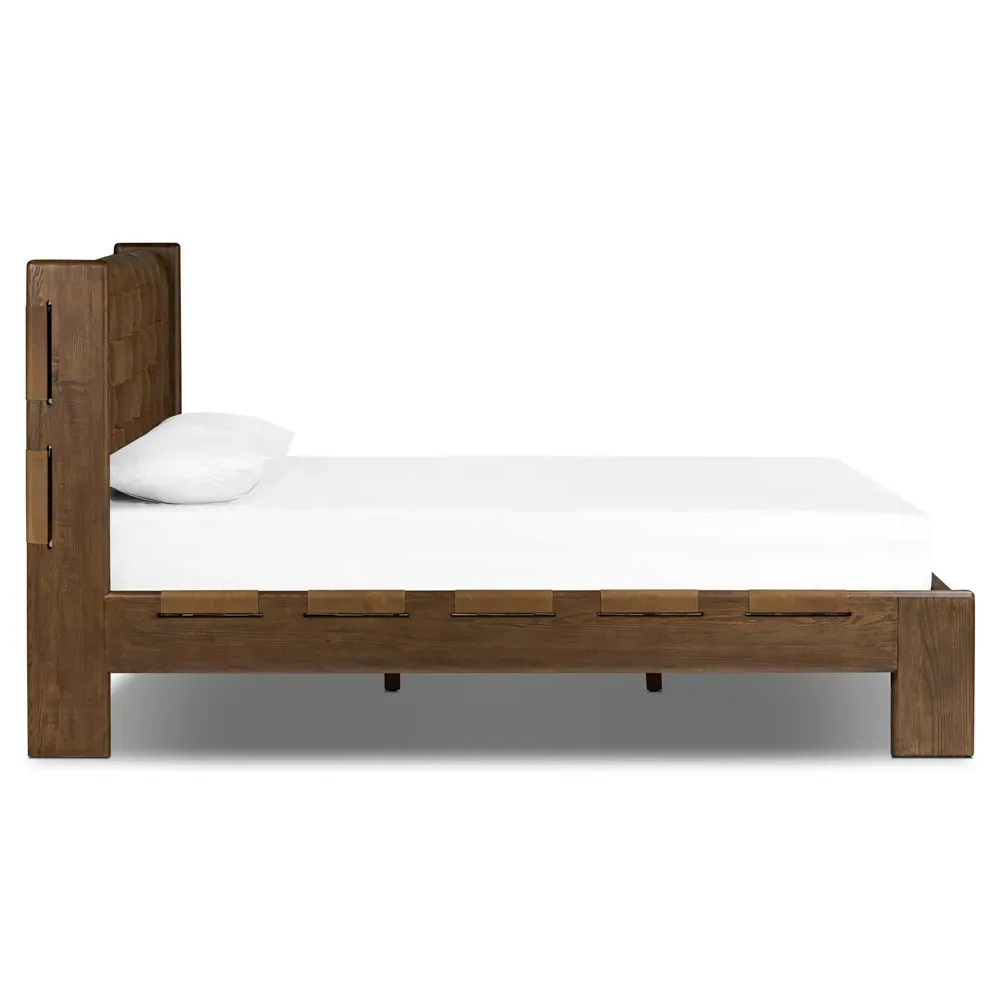 Hadley Queen Size Tufted Bed - Brown, Leather