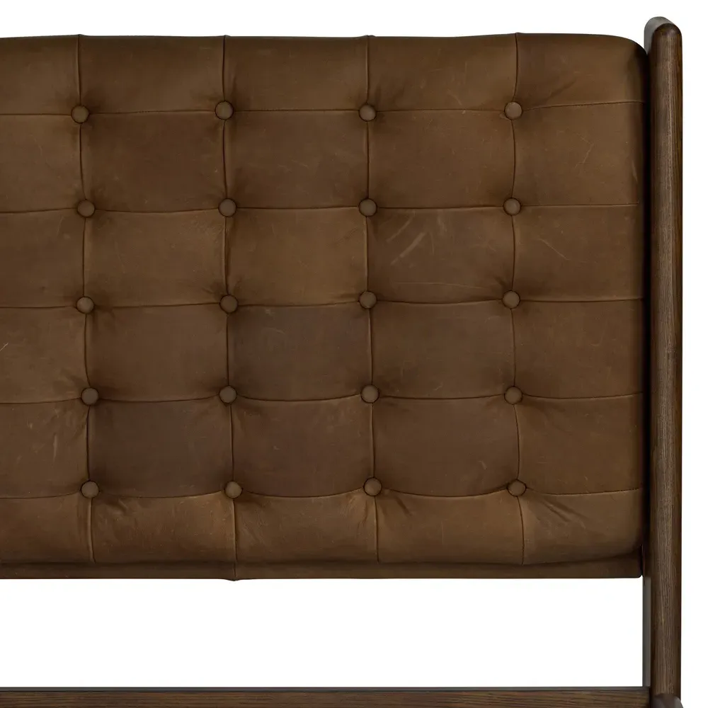 Hadley Queen Size Tufted Bed - Brown, Leather