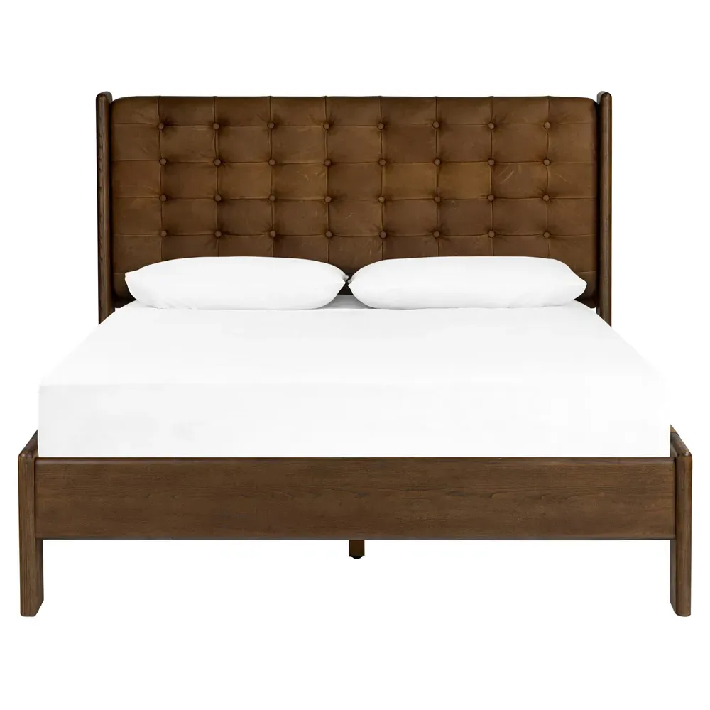 Hadley Queen Size Tufted Bed - Brown, Leather image