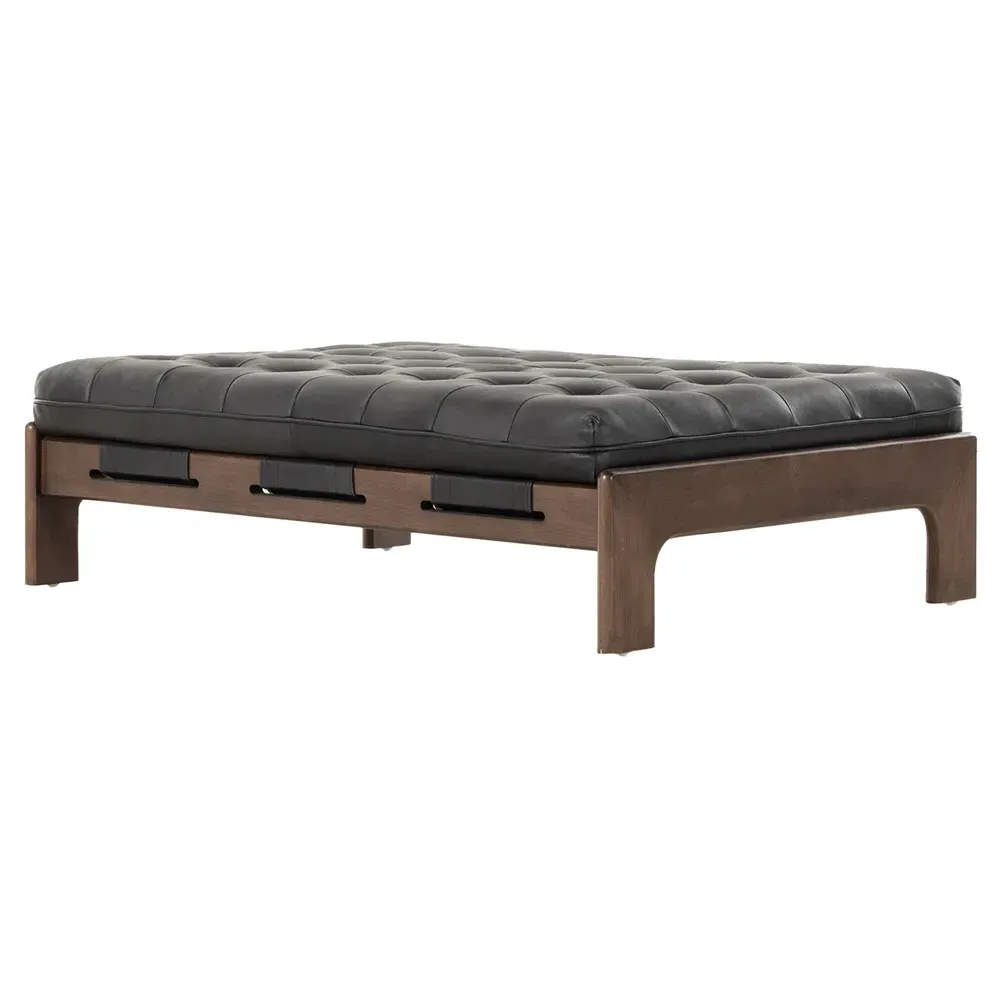 Hadley Rectangular Tufted Cocktail Ottoman - Black, Leather