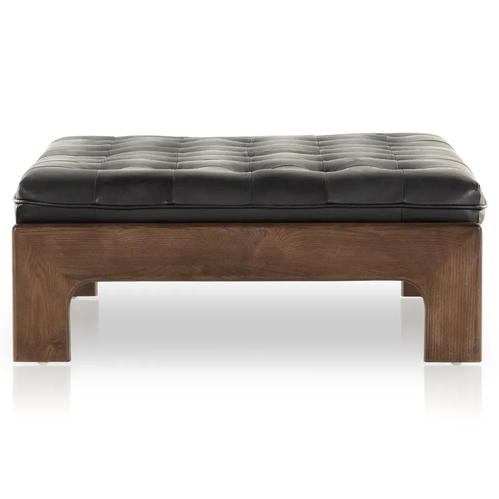 Hadley Rectangular Tufted Cocktail Ottoman - Black, Leather