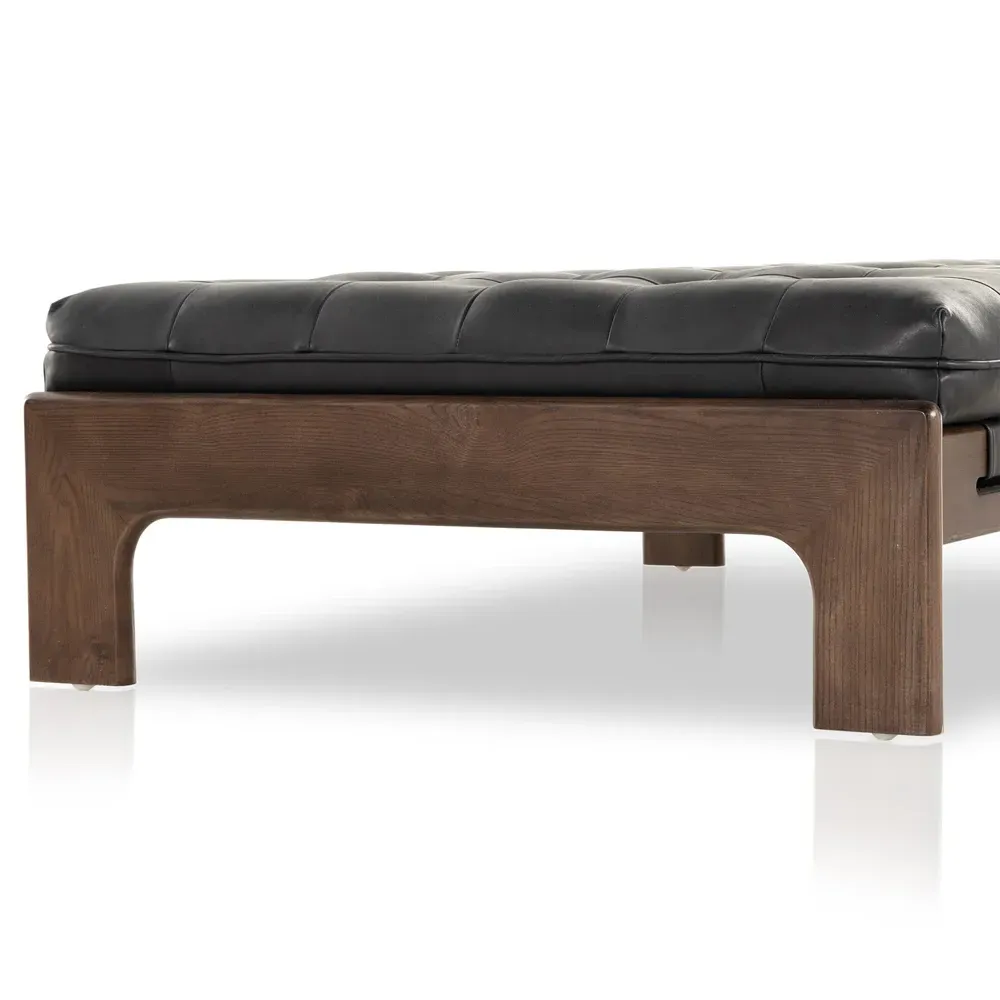 Hadley Rectangular Tufted Cocktail Ottoman - Black, Leather