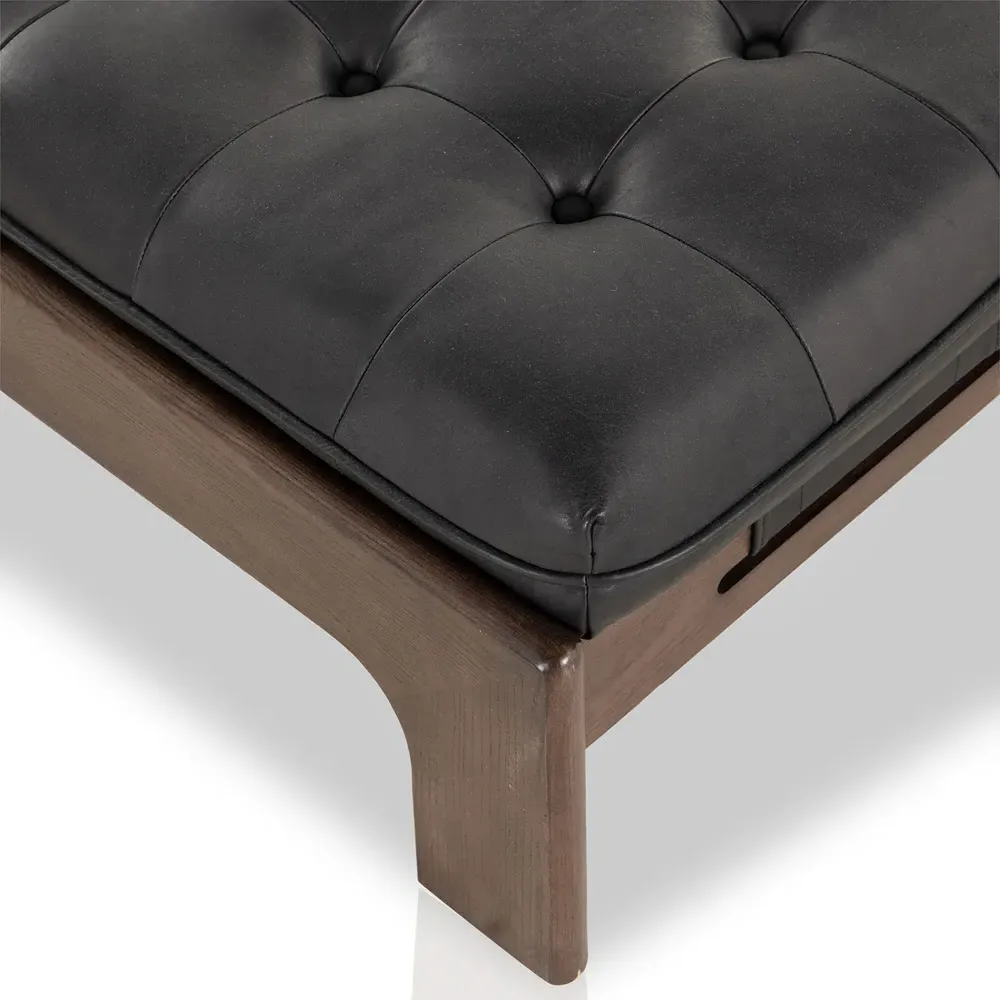Hadley Rectangular Tufted Cocktail Ottoman - Black, Leather
