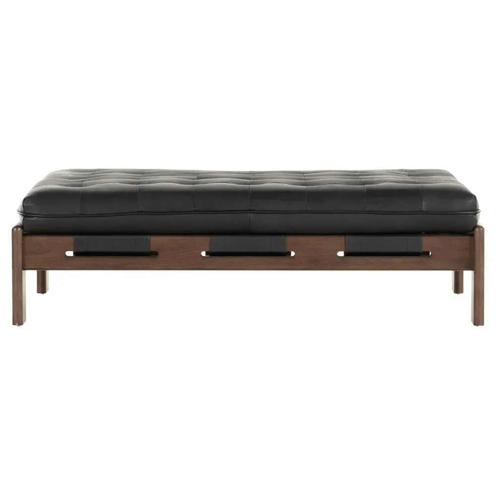 Hadley Rectangular Tufted Cocktail Ottoman - Black, Leather image
