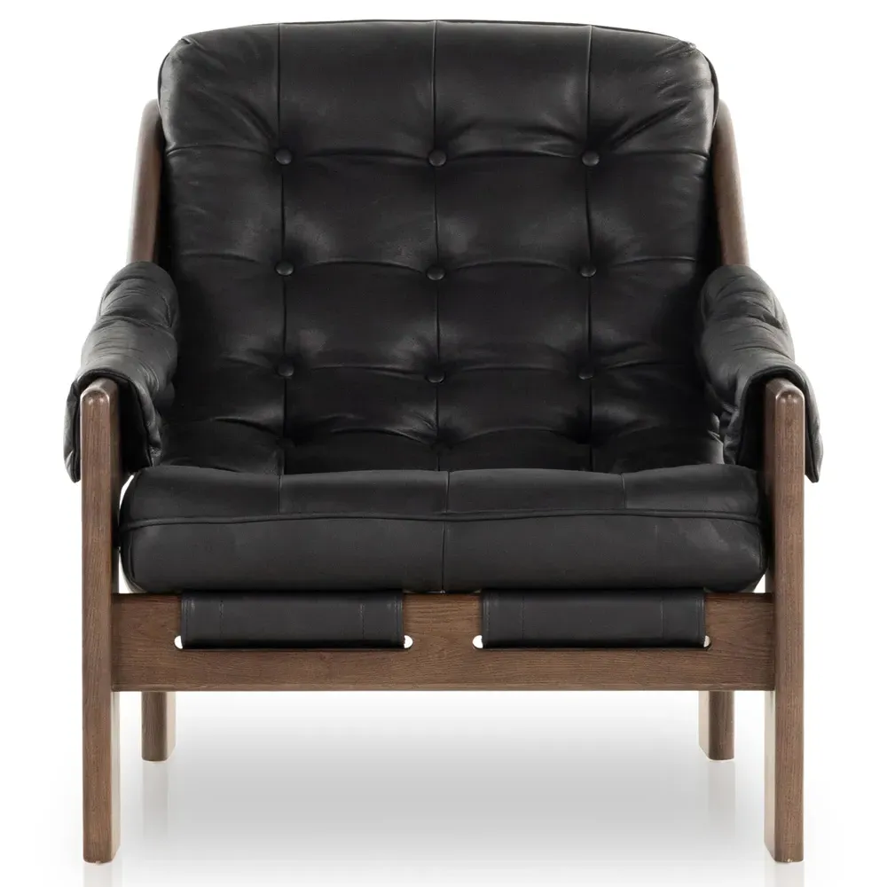 Hadley Tufted Arm Chair - Black, Leather