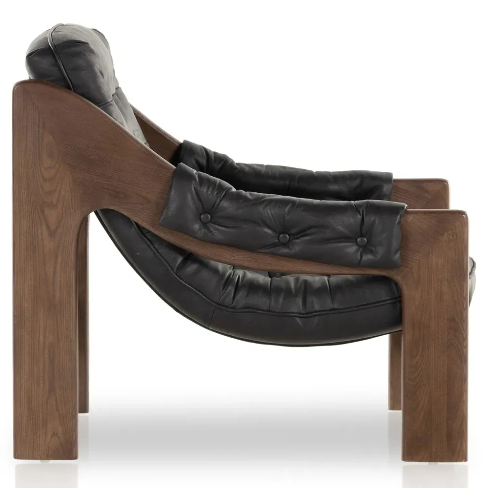 Hadley Tufted Arm Chair - Black, Leather