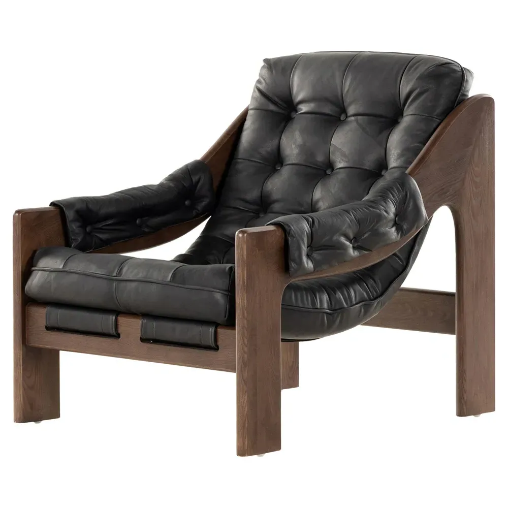 Hadley Tufted Arm Chair - Black, Leather image