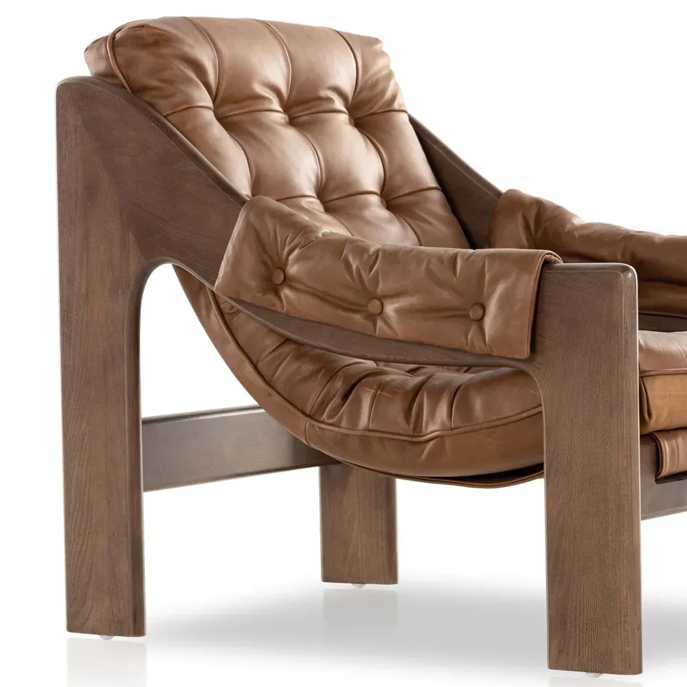 Hadley Tufted Arm Chair - Brown, Leather