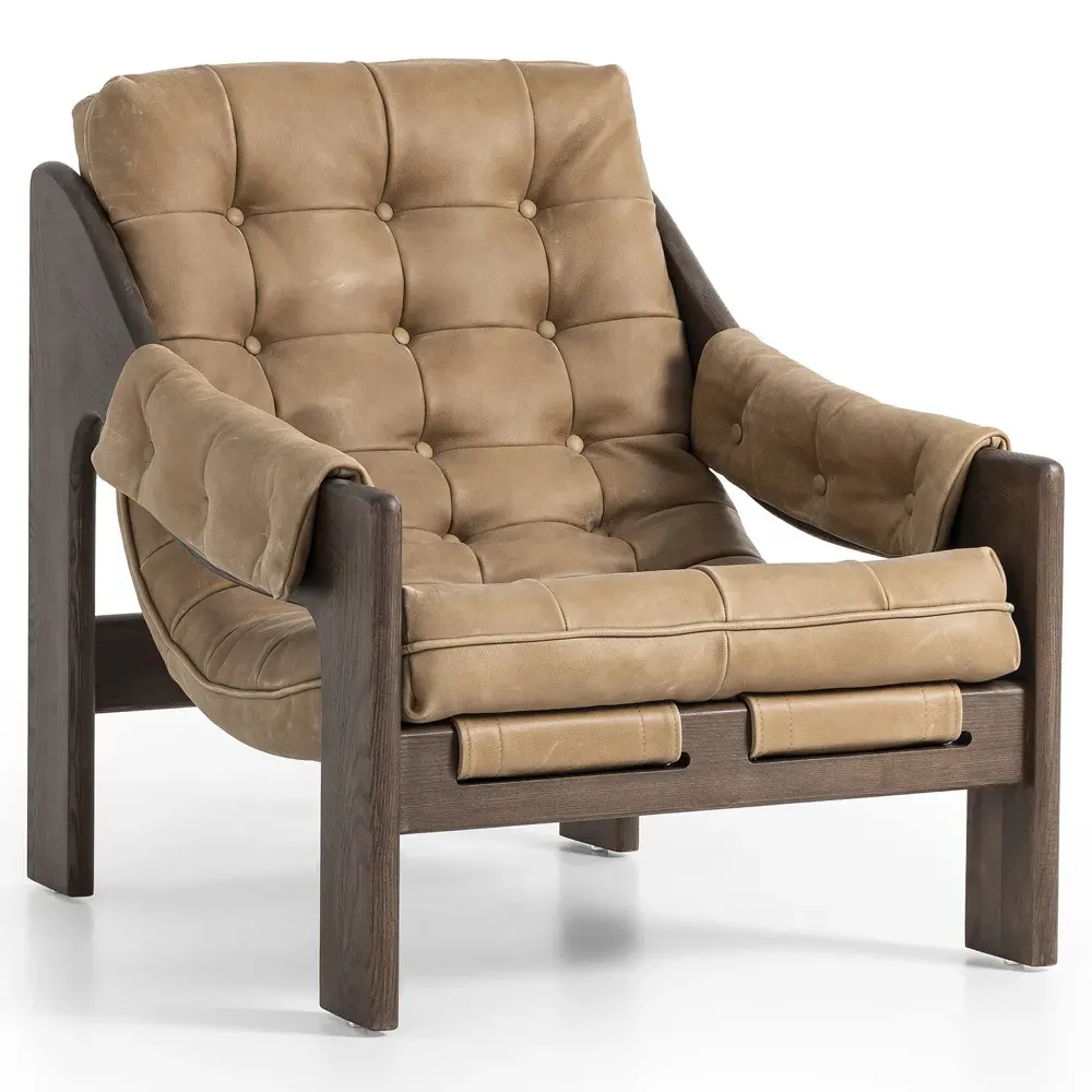 Hadley Tufted Arm Chair - Light Brown, Leather