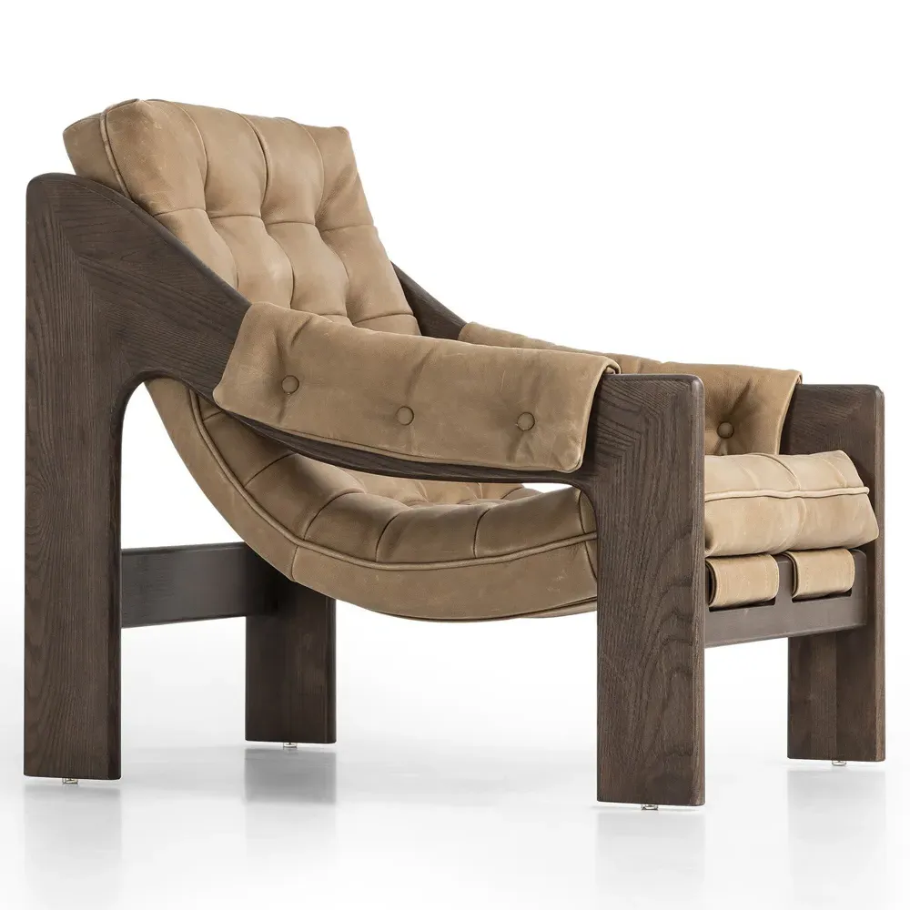 Hadley Tufted Arm Chair - Light Brown, Leather