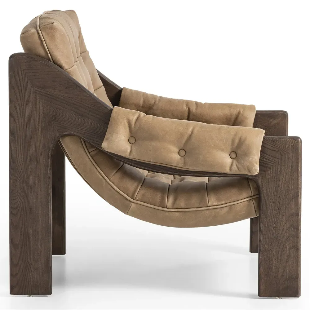 Hadley Tufted Arm Chair - Light Brown, Leather