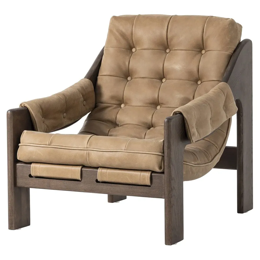 Hadley Tufted Arm Chair - Light Brown, Leather