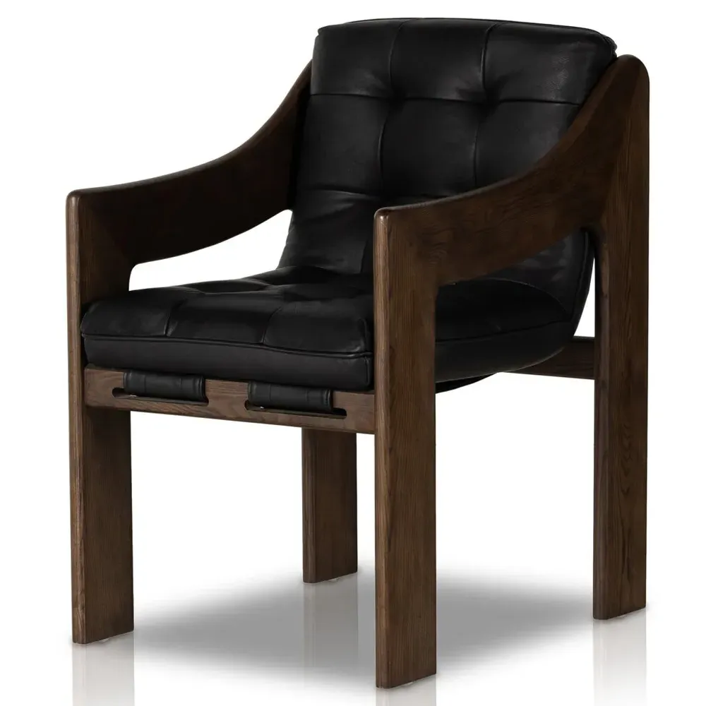 Hadley Tufted Dining Arm Chair - Black, Leather
