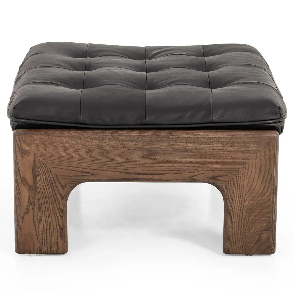 Hadley Tufted Ottoman - Black, Leather