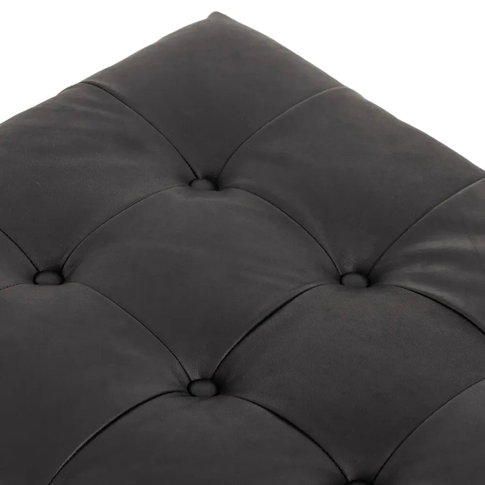 Hadley Tufted Ottoman - Black, Leather