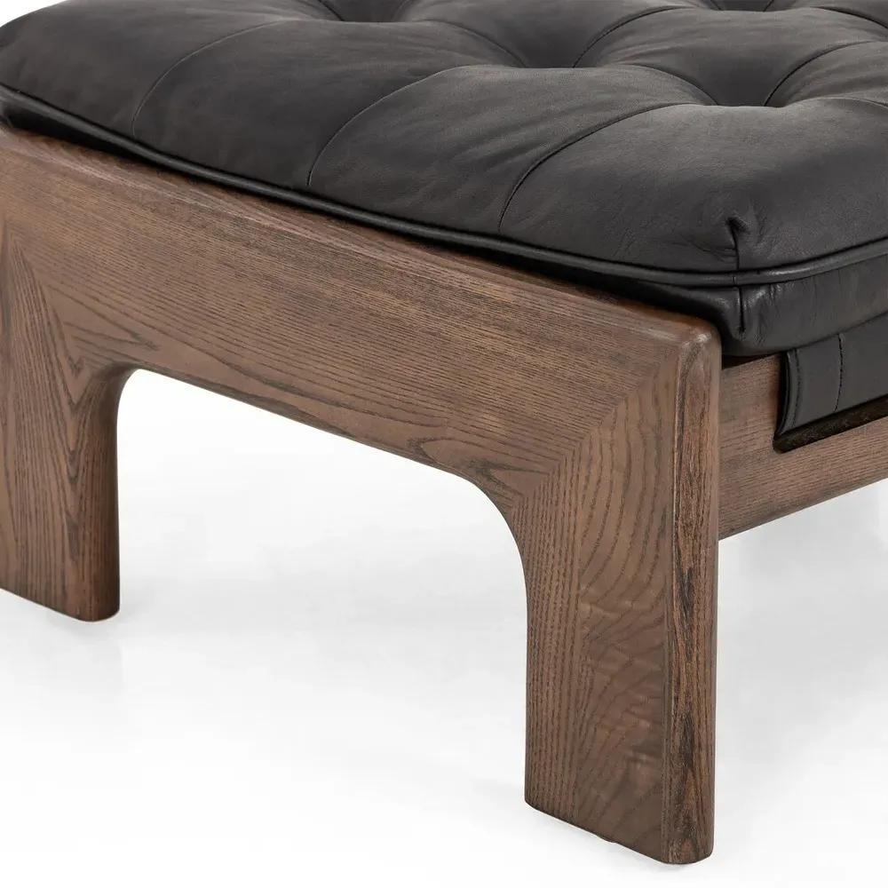 Hadley Tufted Ottoman - Black, Leather