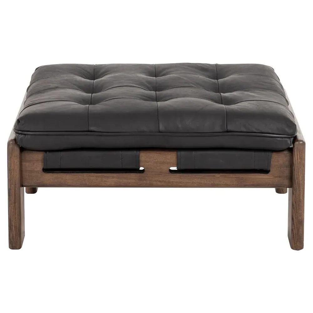 Hadley Tufted Ottoman - Black, Leather