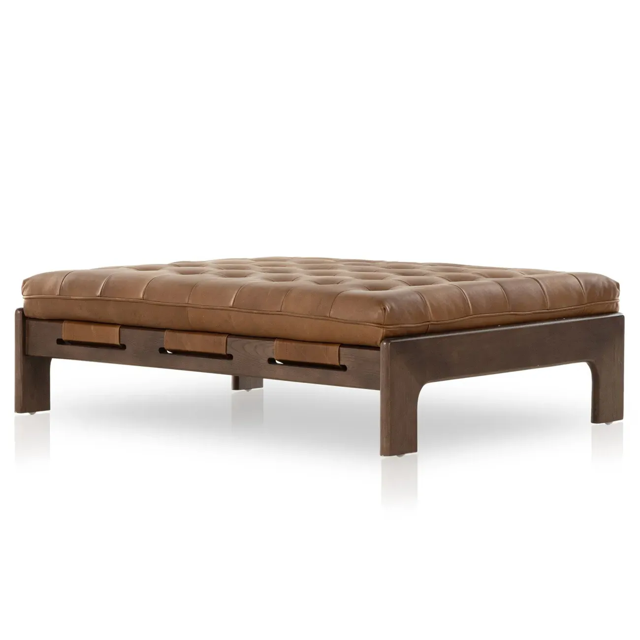 Hadley Tufted Ottoman - Brown, Leather