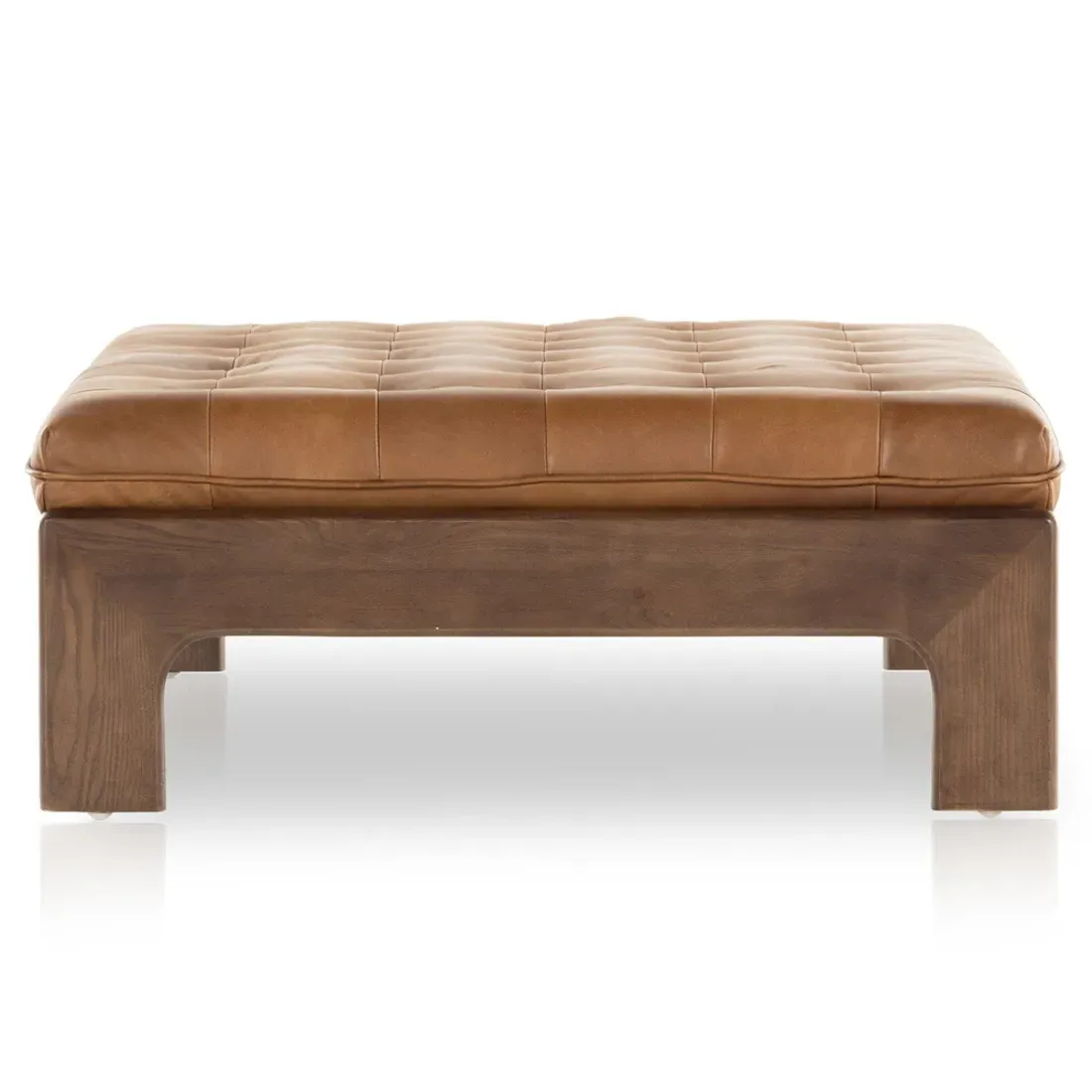 Hadley Tufted Ottoman - Brown, Leather