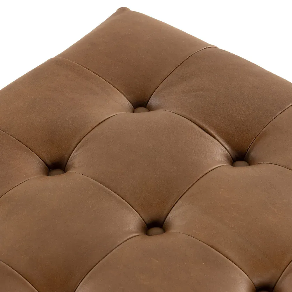 Hadley Tufted Ottoman - Brown, Leather