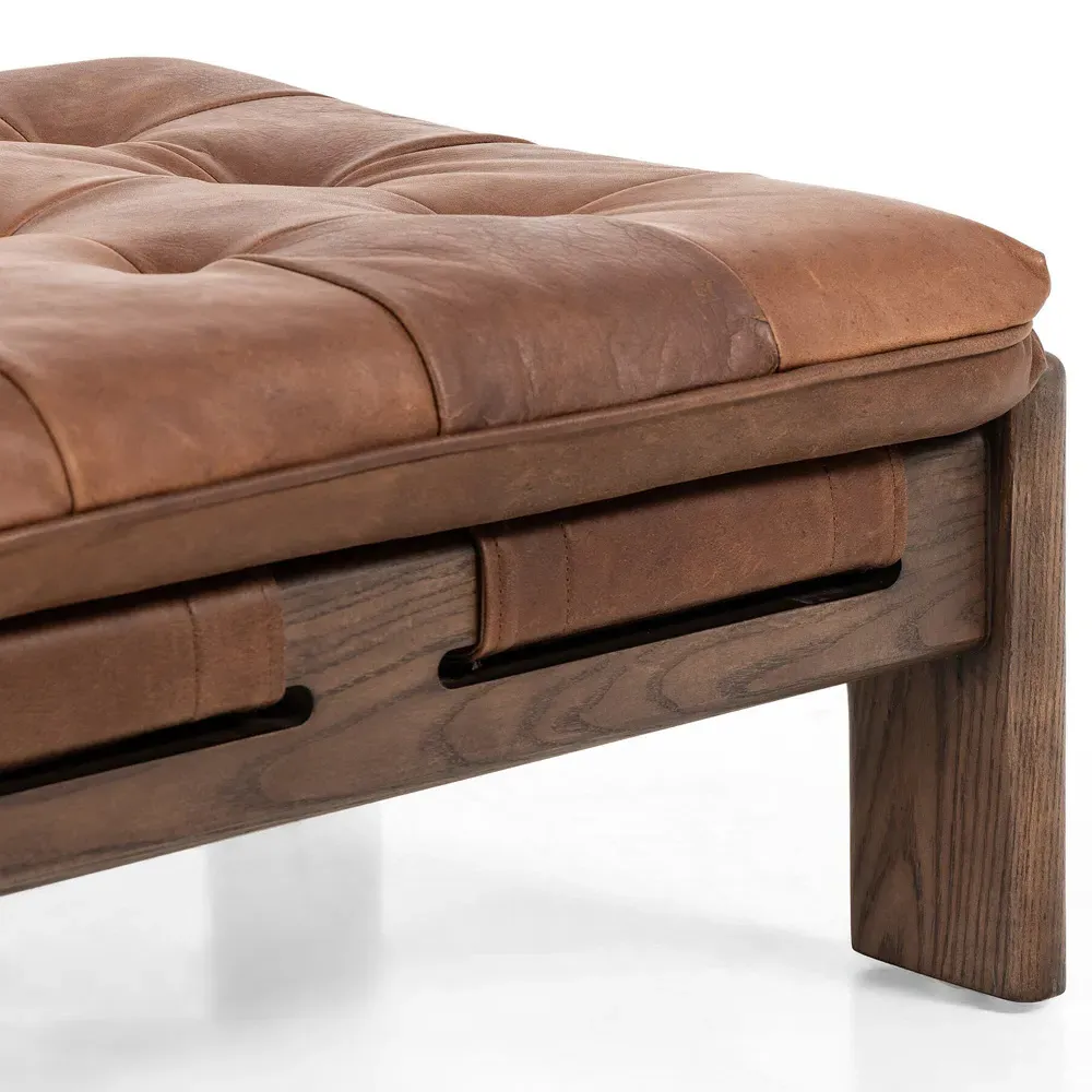 Hadley Tufted Ottoman - Brown, Leather
