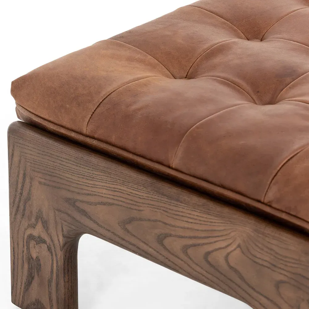 Hadley Tufted Ottoman - Brown, Leather