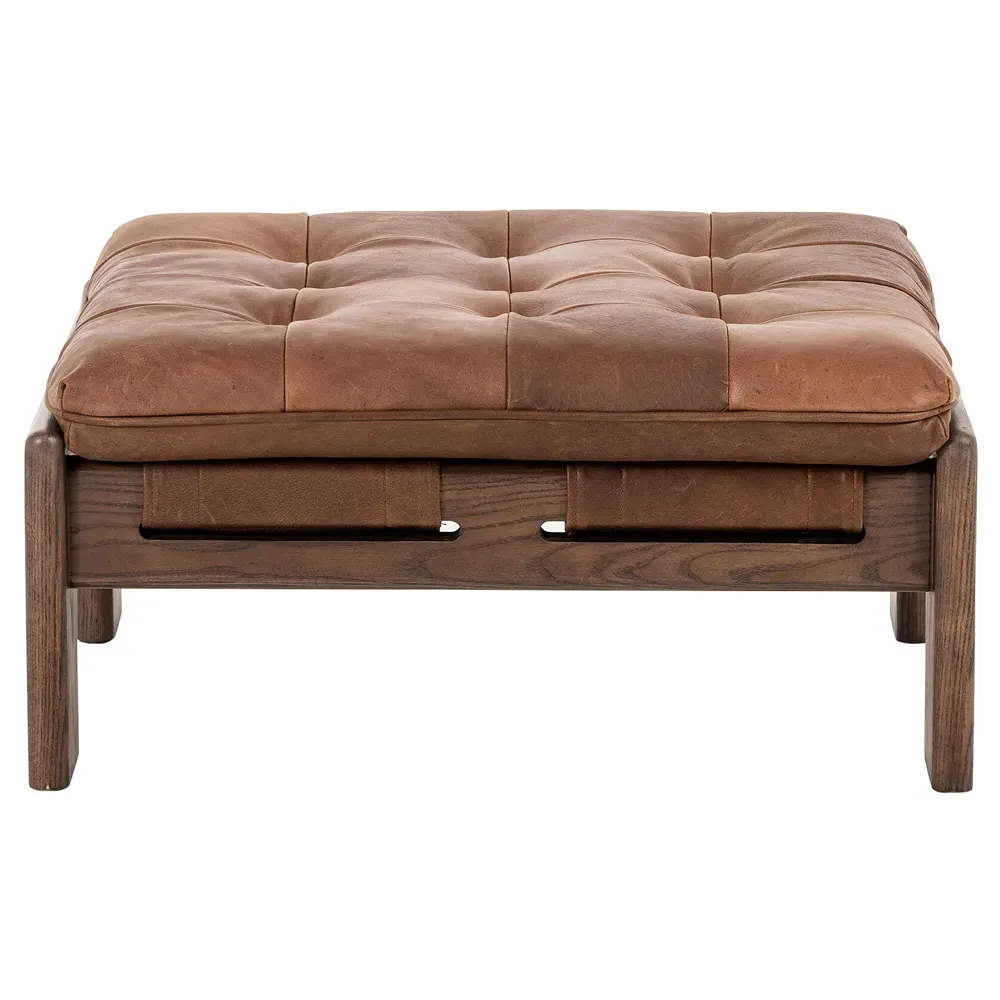 Hadley Tufted Ottoman - Brown, Leather image
