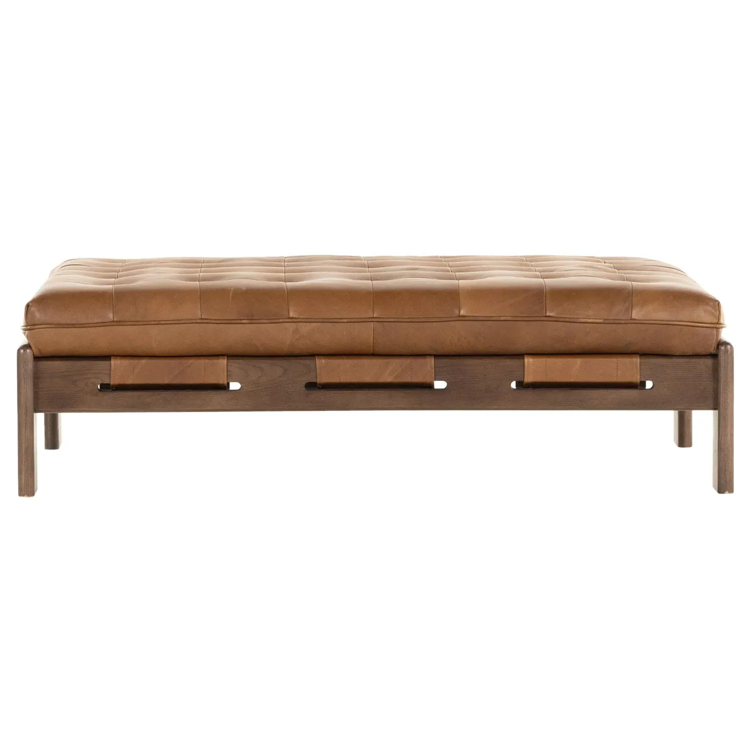 Hadley Tufted Ottoman - Brown, Leather