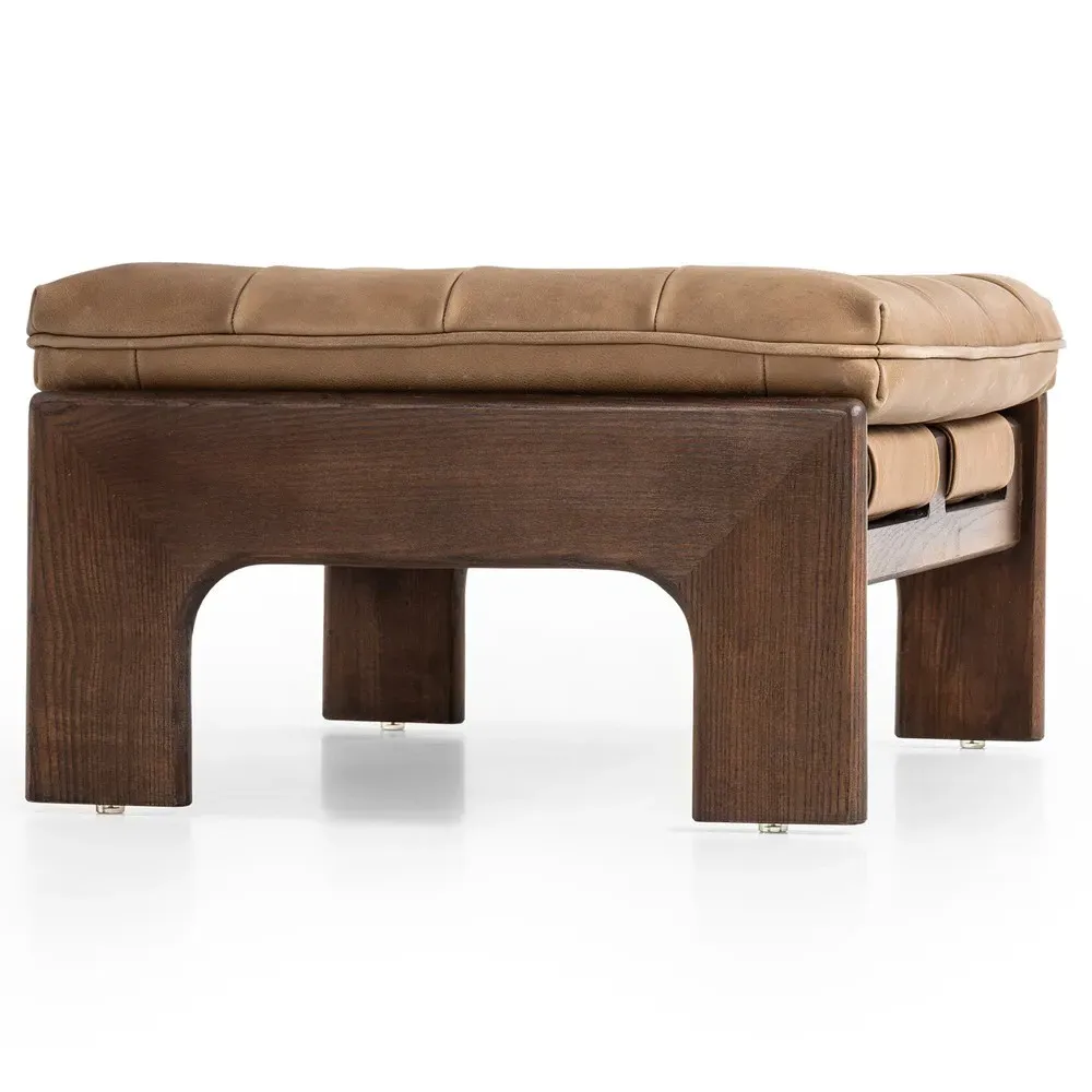 Hadley Tufted Ottoman - Tan, Leather